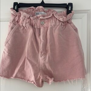 Zara Pink High Waist Shorts with Paper Bag Waist